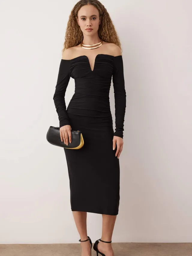 Trendyol TRENDYOLMİLLA Dames Zwart Effen Maxi Driekwart mouw Stijlvol/Avond Bodycon Jurken