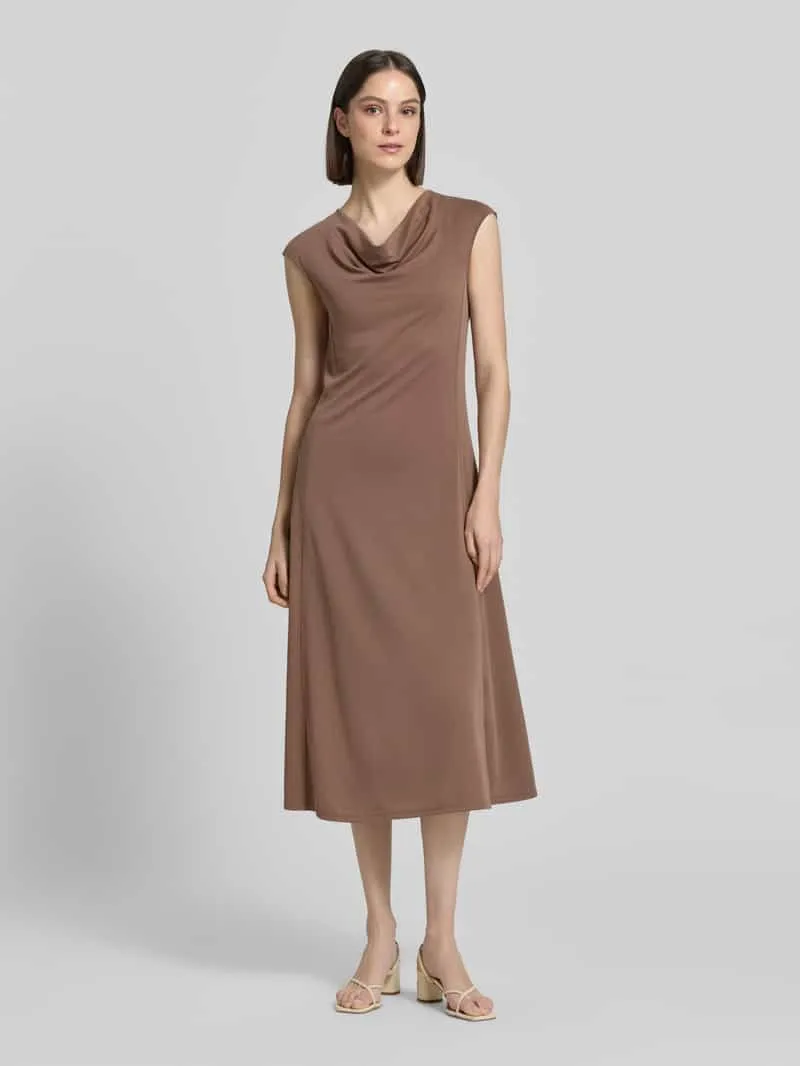 Max Mara regular fit midi-jurk met cascadehals model 'Vetusta' Hazelnoot