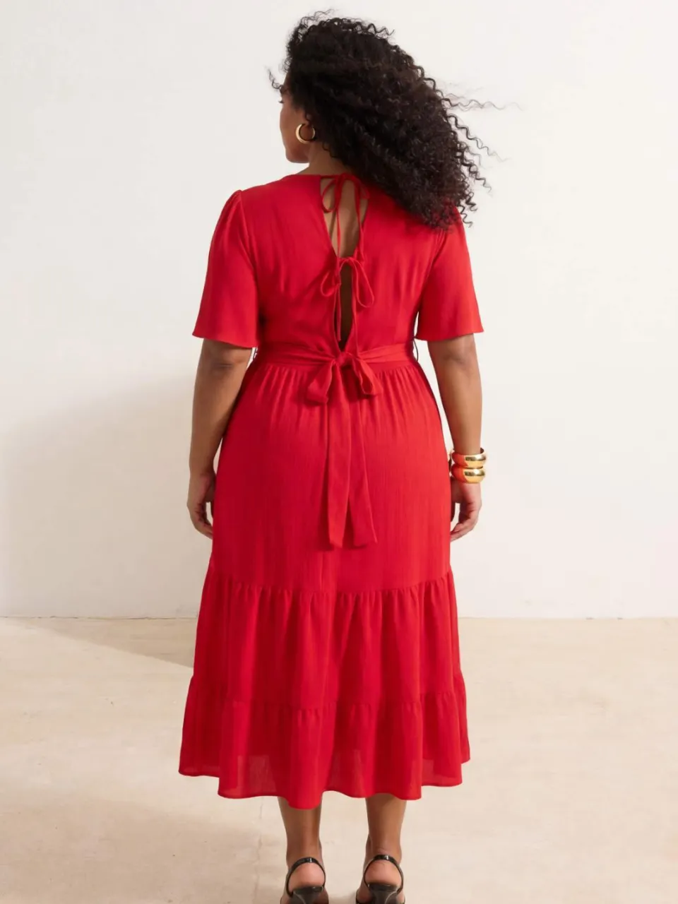 Trendyol Curve Dames Rood Effen Midi Kort Casual A-lijn Grote maten Jurk, foto 2