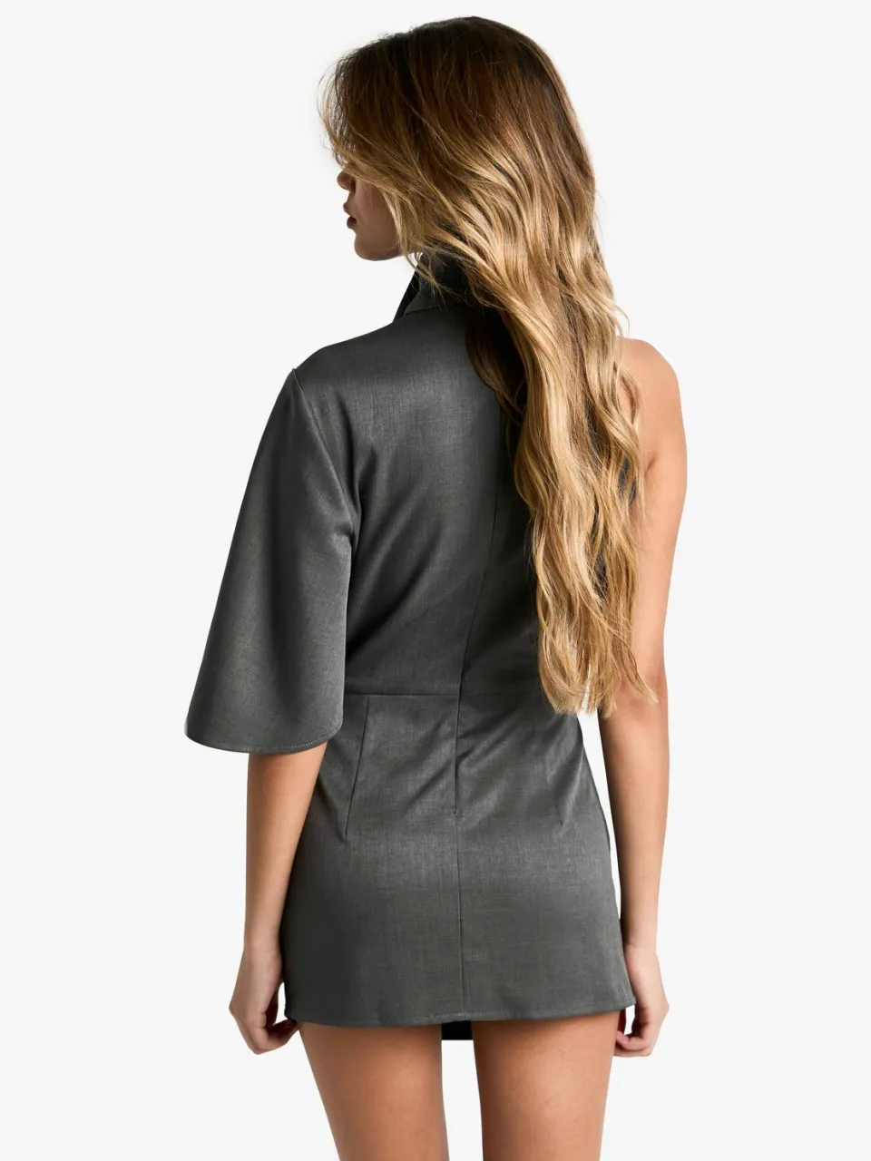 boohoo Dames High Cowl Asymmetrische Mini Jurk houtskool, foto 4