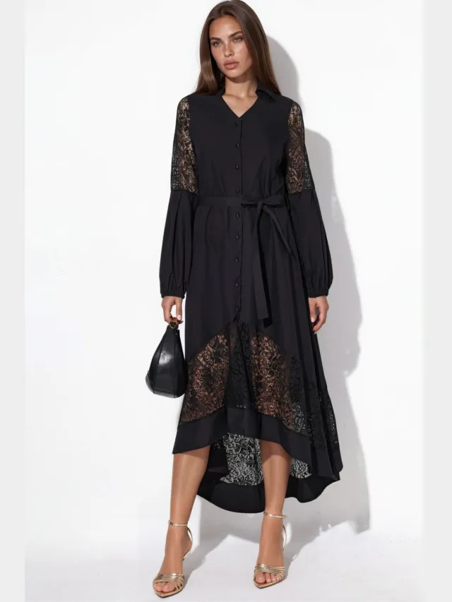 MSN Collection Geborduurd Midi Wikkeljurk Zwart