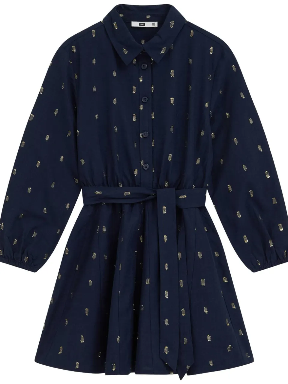 WE Fashion korte jurk met glitterprint donkerblauw donkerblauw/goud, foto 2