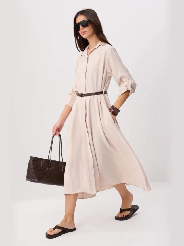 Trendyol Modest Dames Beige Effen Midi Kort Recht Modest Jurken Gebroken wit