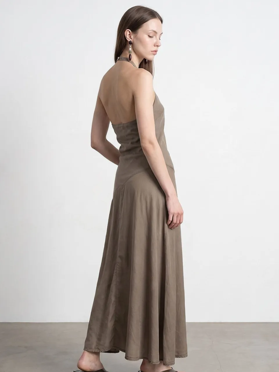Dilvin Tencel Halter Maxi Jurk kaki, foto 2
