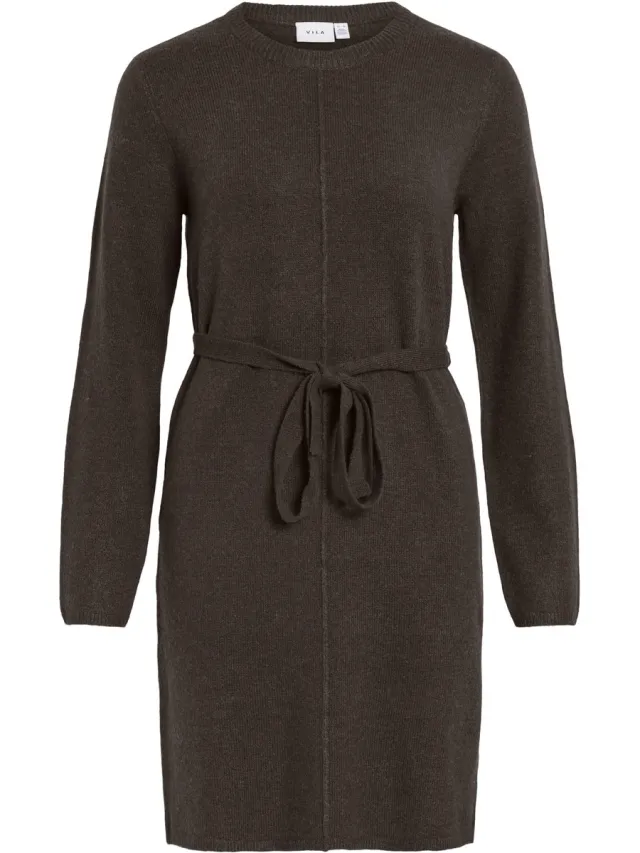 Vila VILIGA L/S O-NECK BELTED KNIT DRESS-NOOS - Dames - Mini jurken coffee bean