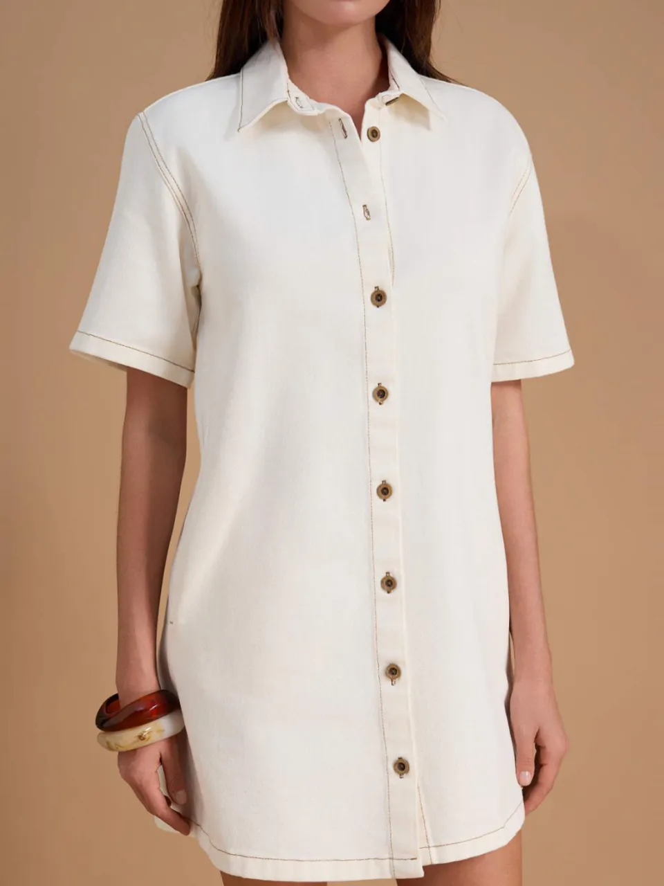 Trendyol TRENDYOLMİLLA Dames Ecru Effen Extra Kort / Super Mini Kort Casual Blousejurk Jurken, foto 2