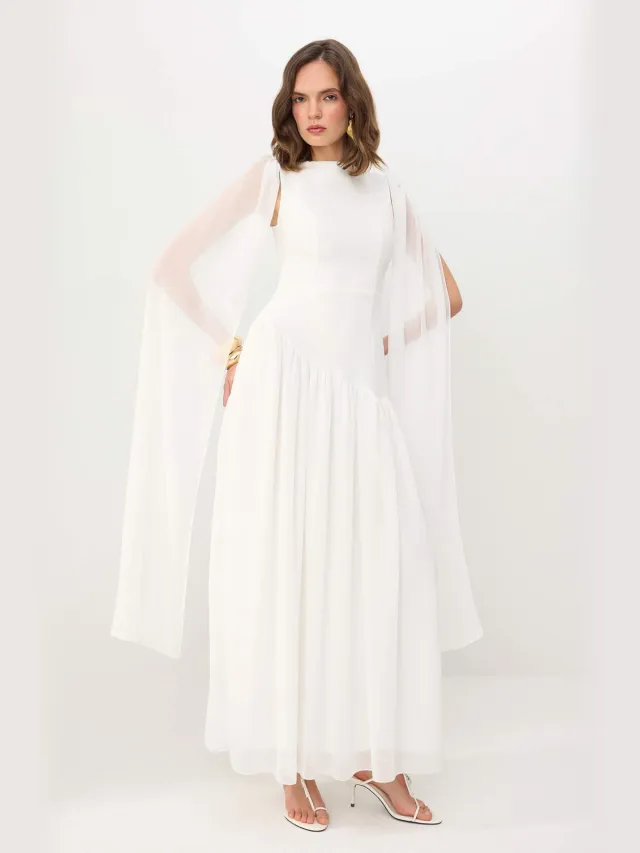 Trendyol TRENDYOLMİLLA Dames Wit Effen Maxi Mouwloos Skater Jurken