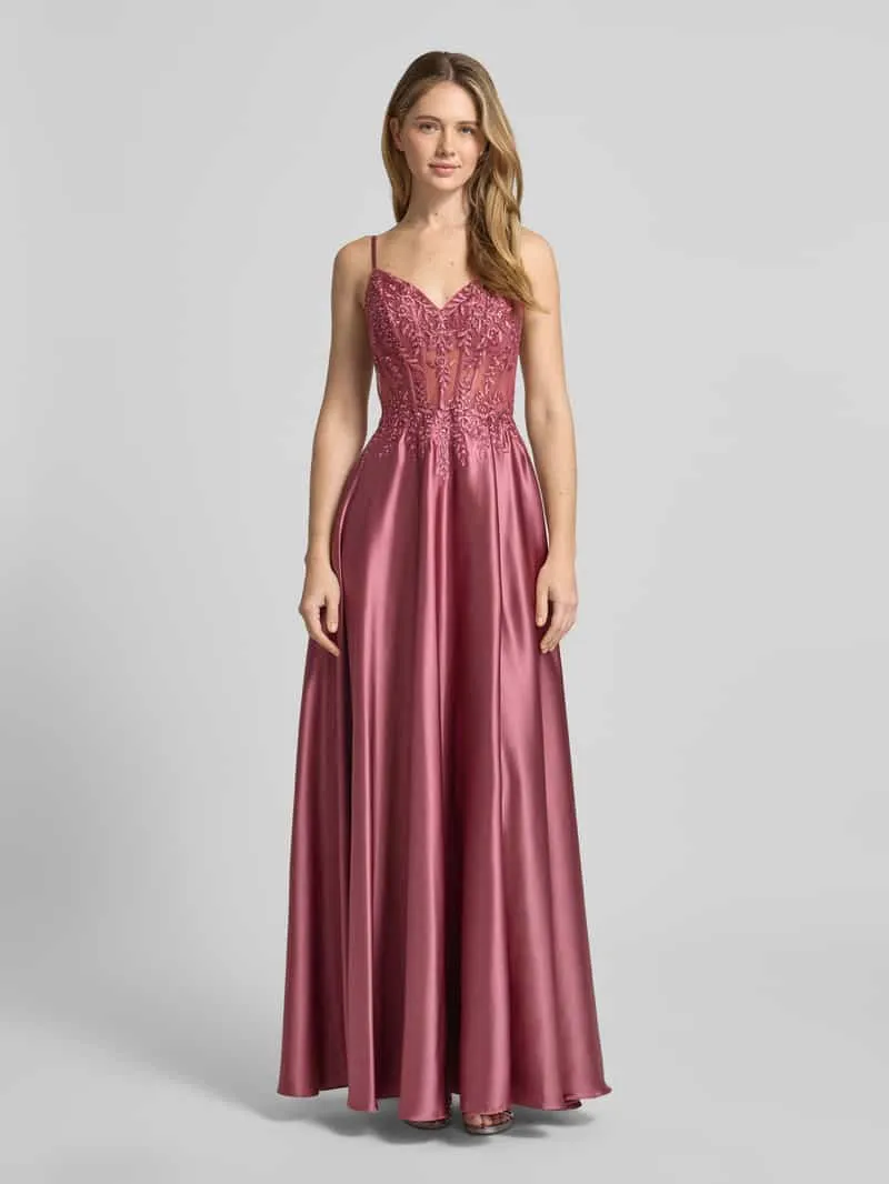 LUXUAR FASHION corsetjurk met stitchings en met siersteentjes Roestrood