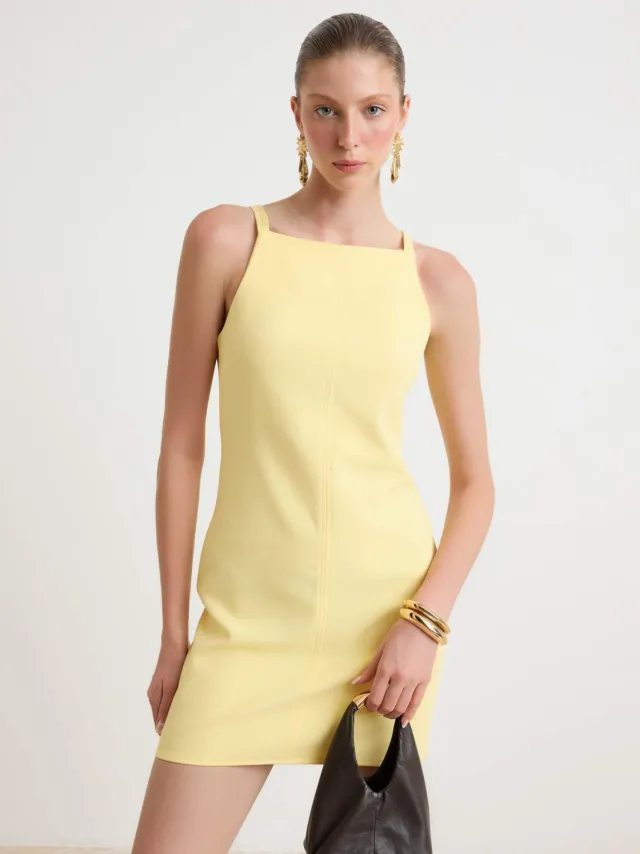Trendyol TRENDYOLMİLLA Dames Geel Effen Kort / Mini Mouwloos Zakelijk Bodycon Jurken