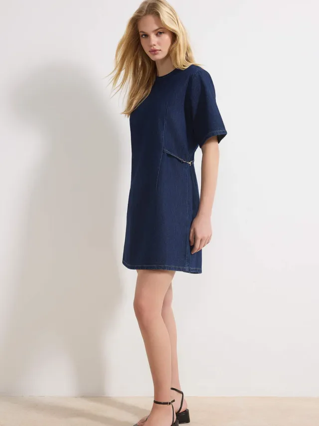 Trendyol TRENDYOLMİLLA Dames Blauw Effen Kort / Mini Kort Casual A-lijn Jurken