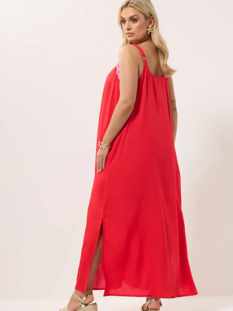 Yours Rode En Roze Maxijurk Met Contrast, foto 2