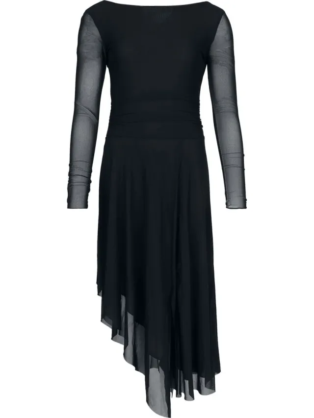 Black Premium by EMP zwarte midi-jurk met V-hals en mesh-inlegzolen - Dames