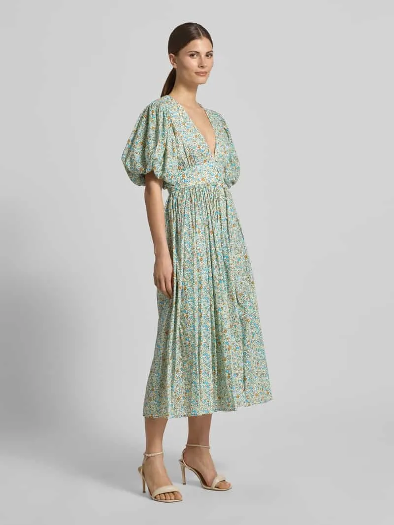Lace & Beads Cocktailjurk met V-hals en pofmouwen lindegroen, foto 4