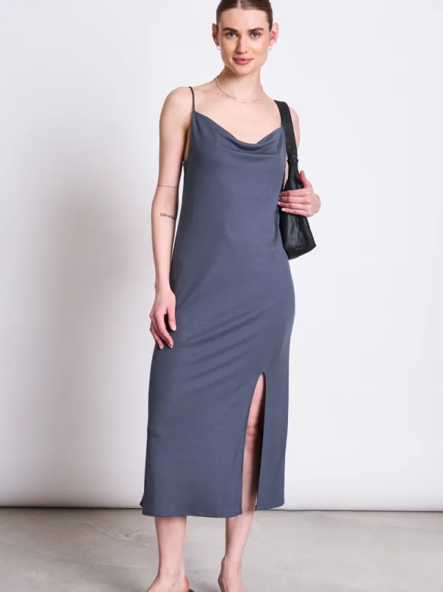 JAN N JUNE dames vegan Midi Jurk Helen Grijs Donkergrijs