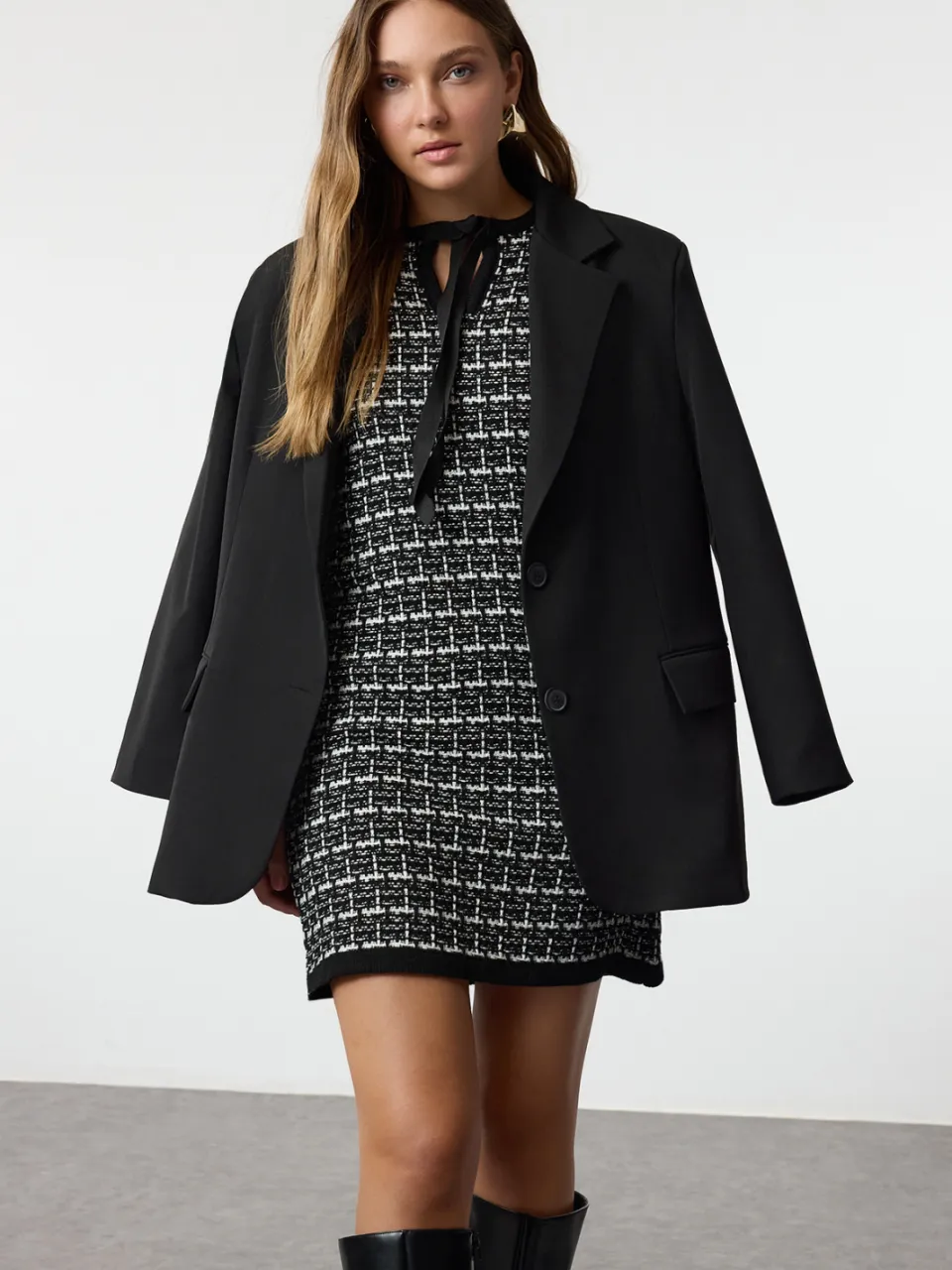 Trendyol TRENDYOLMİLLA Dames Zwart Geruit Extra Kort / Super Mini Mouwloos Casual Recht Jurken