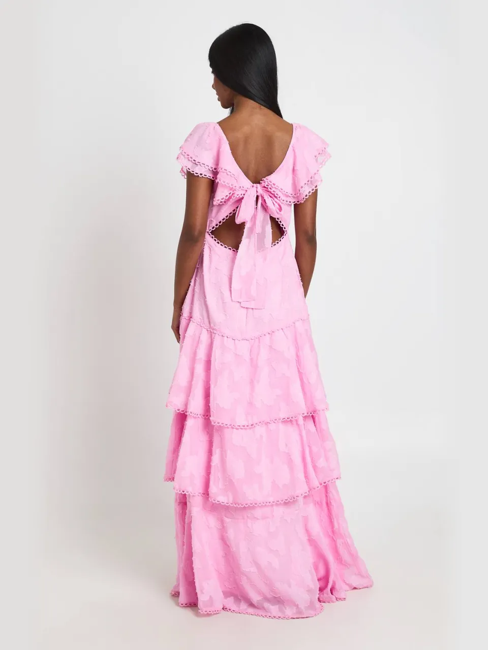 boohoo Dames Gelegenheids Burnout Open Rug Ruche Detail Maxi Jurk pastelroze, foto 2
