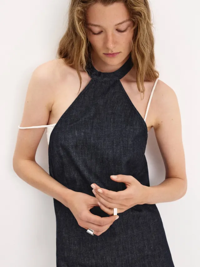 Mango korte denim halterjurk - donkerblauw, foto 5