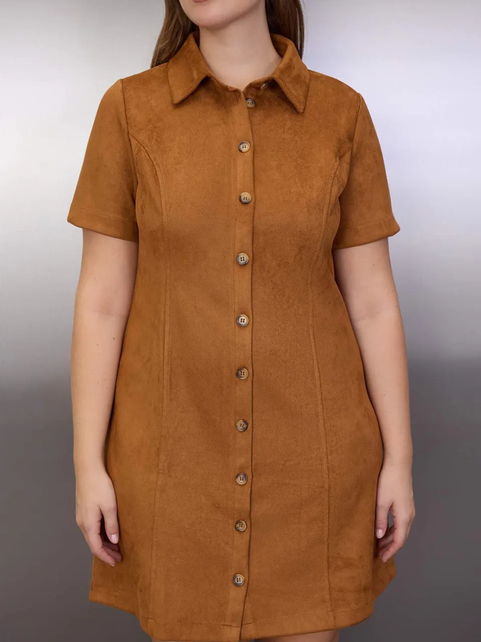 Trendyol Curve Dames Bruin Effen Kort / Mini Kort Casual A-lijn Grote maten Jurk, foto 2