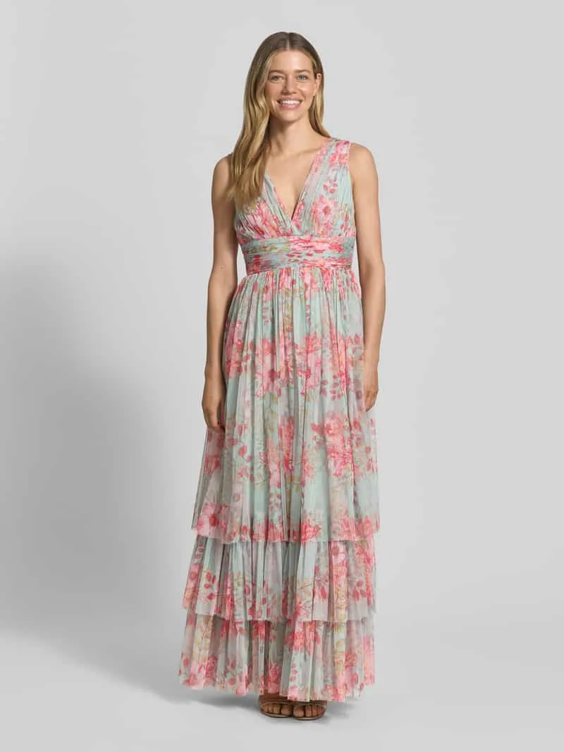Lace & Beads Avondjurk met volantzoom en V-hals Roze