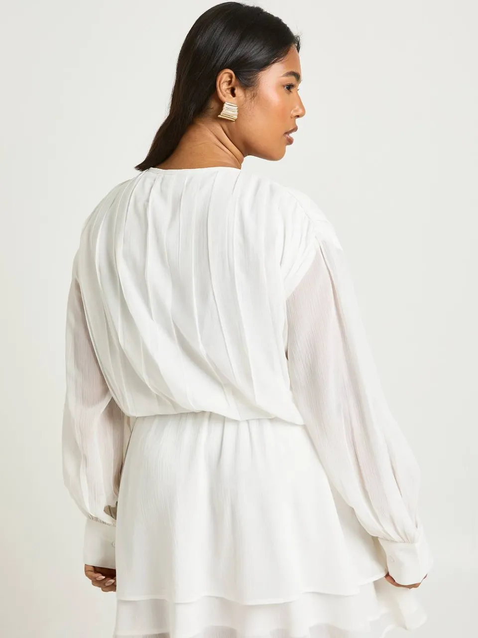 boohoo Dames Plus Chiffon Blouson Ruffle Riem Skater Jurk ivoor, foto 2