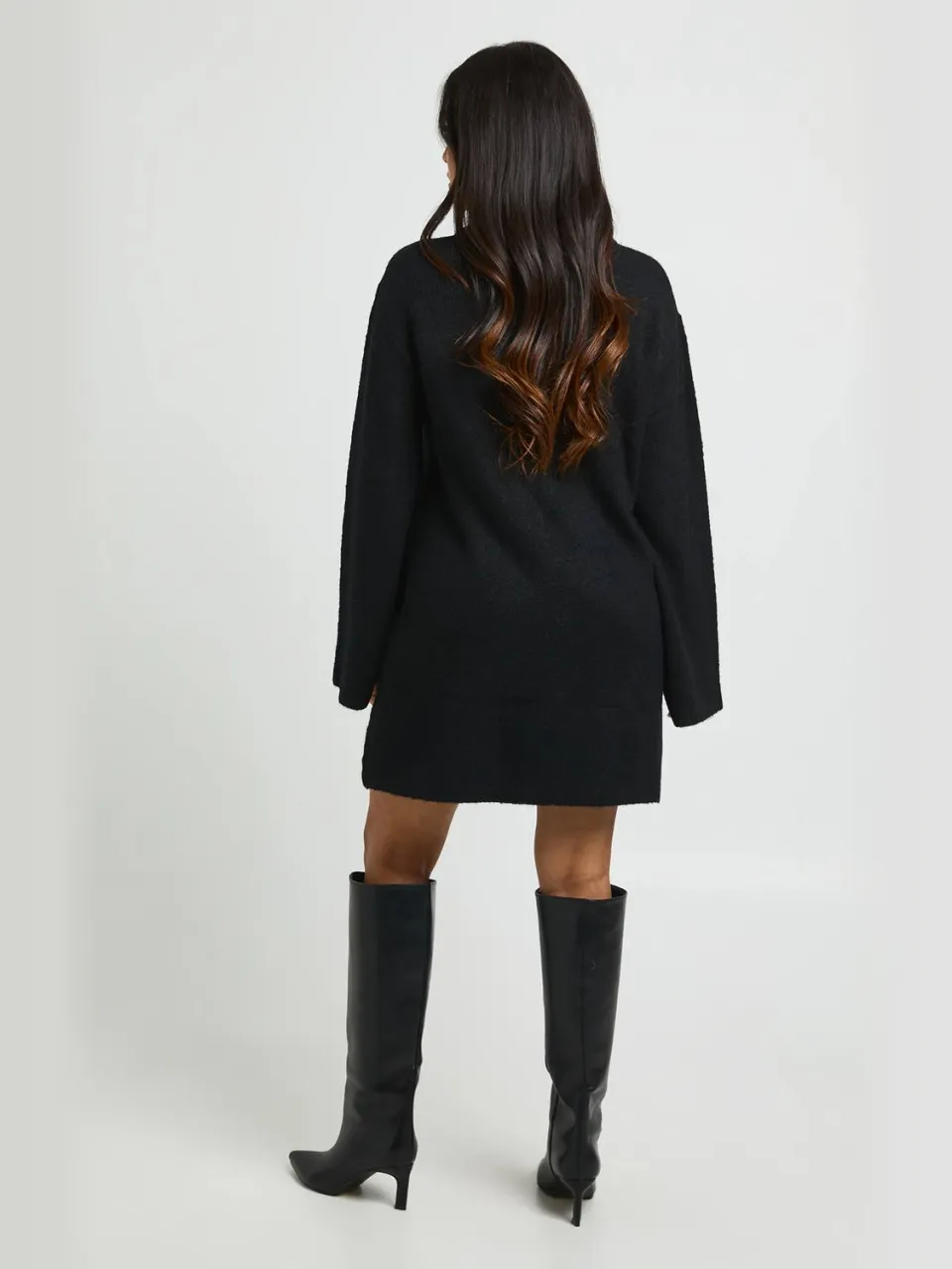 boohoo Dames Petite Gebreide Mini-jurk Met Ronde Hals En Uitlopende Mouwen zwart, foto 3