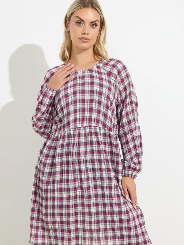 Yours Roze Geruite Textuur Smockjurk Pink