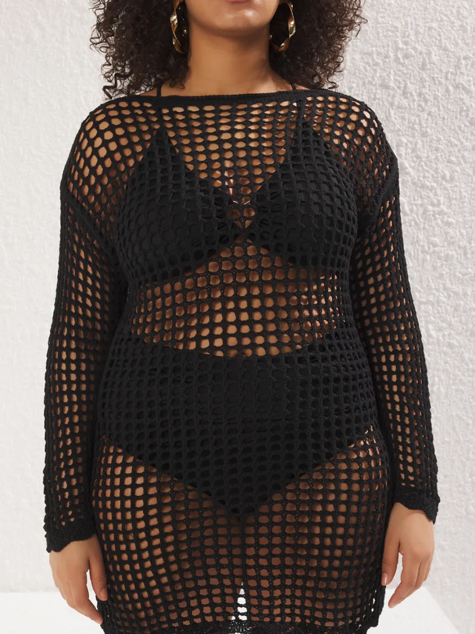 Trendyol Curve Dames Zwart Ajour Kort / Mini Lang Strandkleding Recht Grote maten Jurk, foto 2