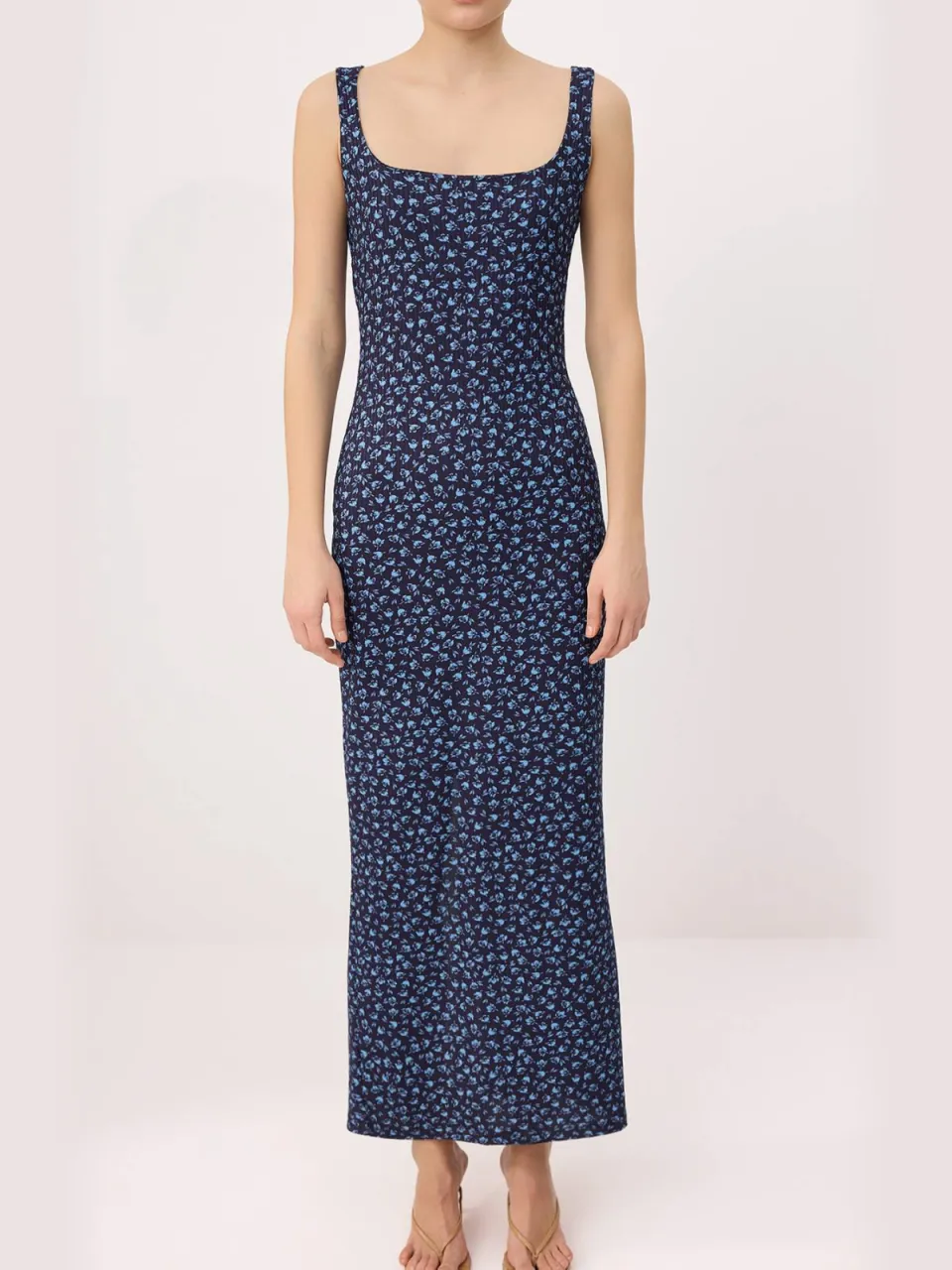 Trendyol TRENDYOLMİLLA Dames Donkerblauw Bloemen Midi Mouwloos Recht Jurken marineblauw/blauw, foto 2