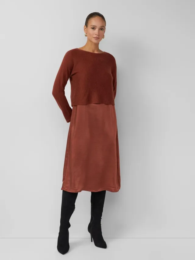S.Oliver female - Satijnen jurk en trui met alpaca en wol rood