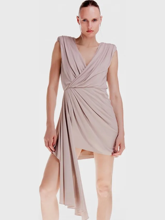 Karen Millen Uitlopende Jurk - Beigekleurig - Viscose