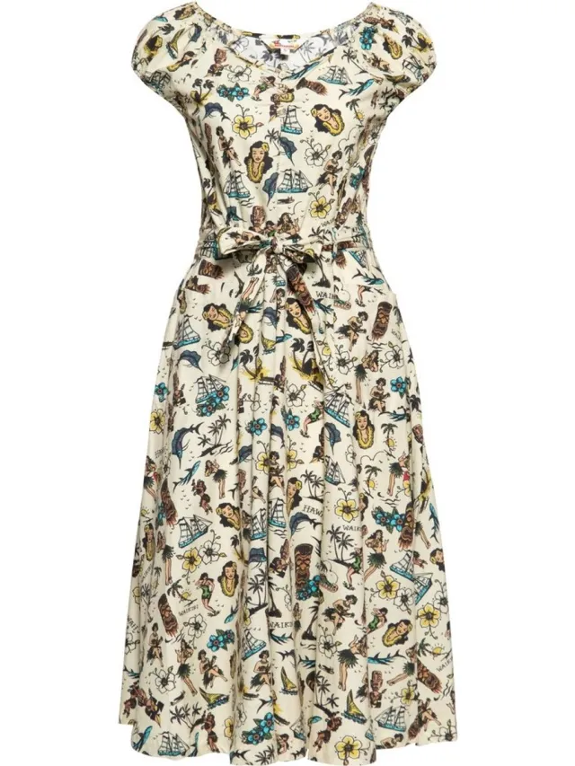 QUEEN KEROSIN Damen Swing Kleid Ecru-M Weiß