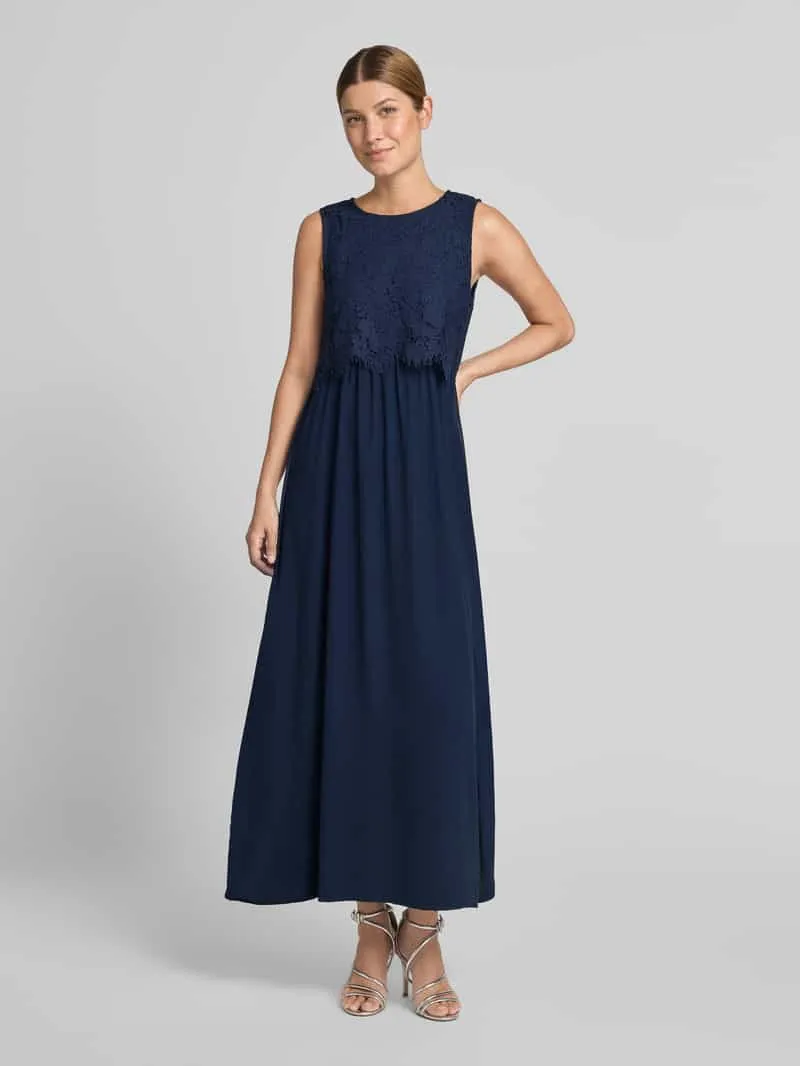 Vila Avondjurk met kant en ronde hals model 'MILINA LACE' Marineblauw