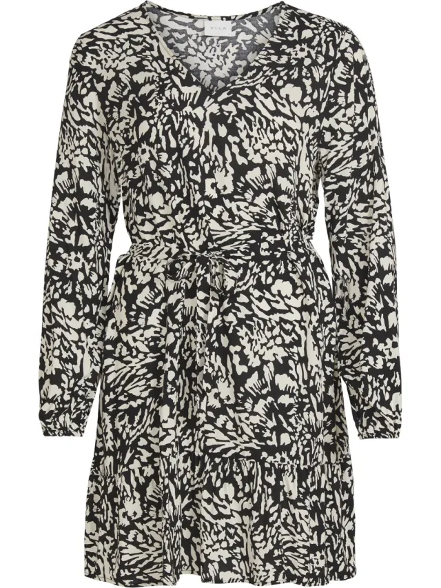 Vila VIAYA LS V-NECK PEPLUM DRESS/SU - Dames - Maxi jurken Zwart Print