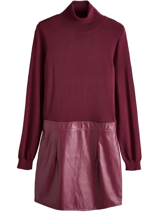 Next Dames - 2 In 1 mini-jurk van imitatieleer met riem - Rood Burgundy Red