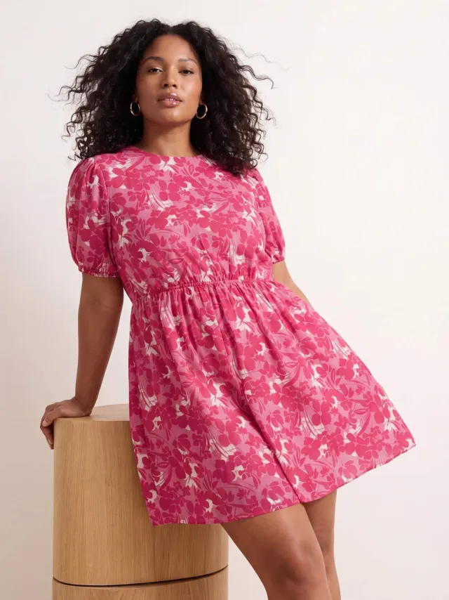 Trendyol Curve Dames Meerkleurig Bloemen Kort / Mini Kort Casual A-lijn Grote maten Jurk Veelkleurig