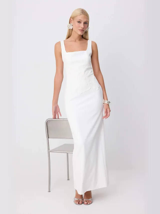 Trendyol TRENDYOLMİLLA Dames Wit Effen Maxi Mouwloos Diploma-uitreiking / Gala Recht Avond & Gala Jurk