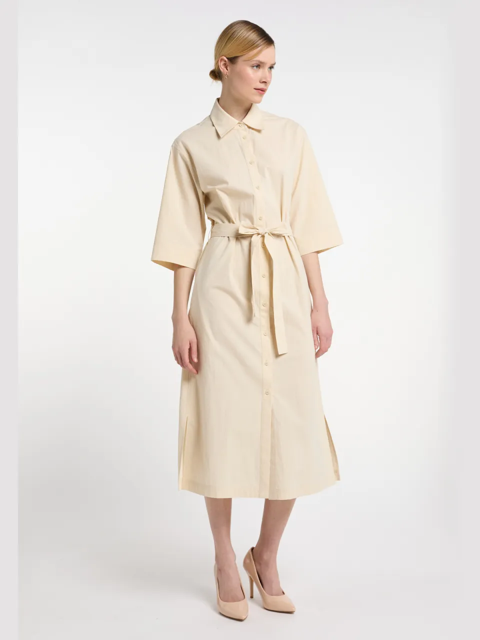 dreimaster Overhemd jurk Dames lichtbeige