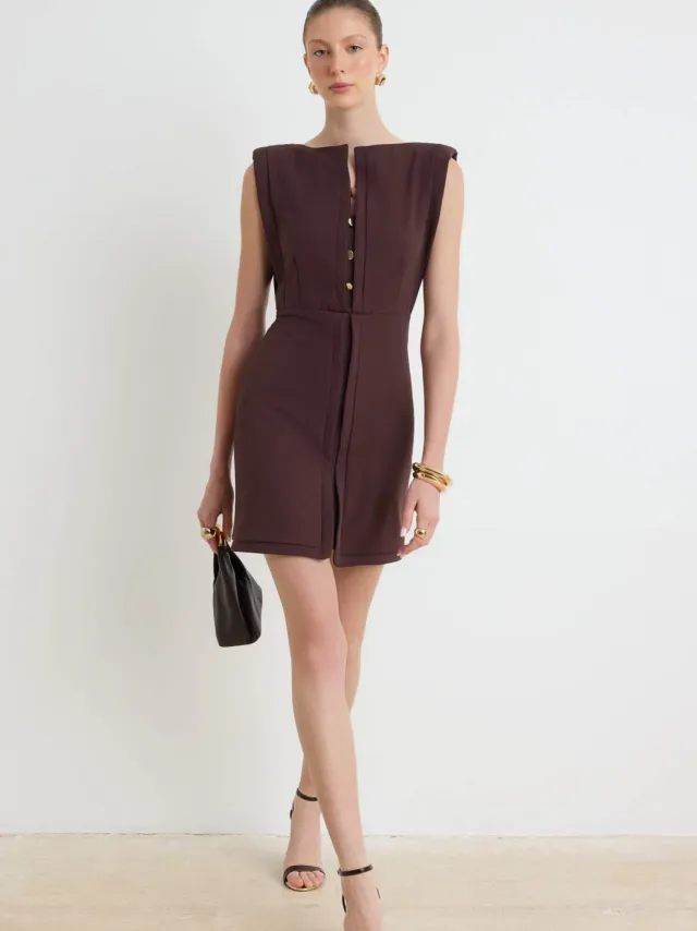 Trendyol TRENDYOLMİLLA Dames Bruin Effen Kort / Mini Mouwloos A-lijn Jurken