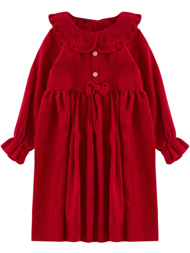 Turkishsouq TRENDYOLKIDS Meisjes Rood Effen Midi Lang Casual Recht Jurken