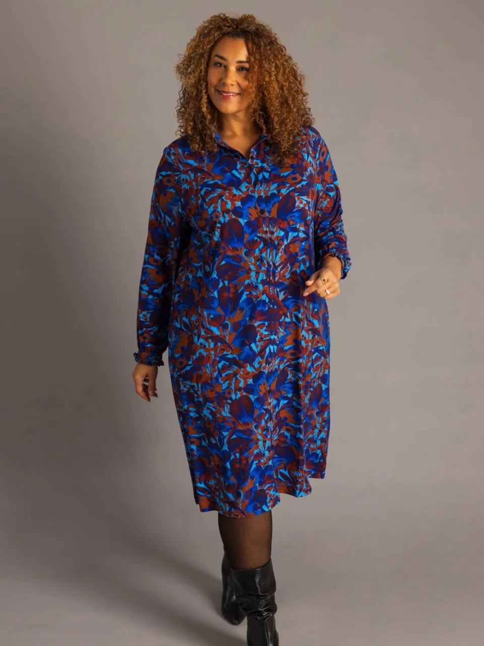 Colletta Plus Size blousejurk met print - blauw/oranje, foto 4