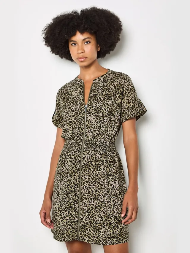 Apricot Mini-jurk met ritssluiting en luipaardprint kaki