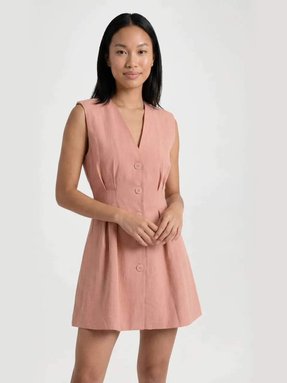 boohoo Dames Linnen-look Getailleerde Mini Jurk woestijnroos, foto 3