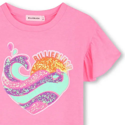 Billieblush t-shirtjurk met pailletten roze Meisjes Polyester Ronde hals, foto 2