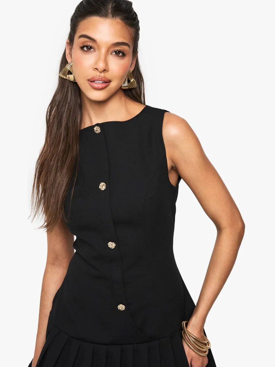 boohoo Dames Geplooide mini-jurk met verlaagde taille zwart, foto 3