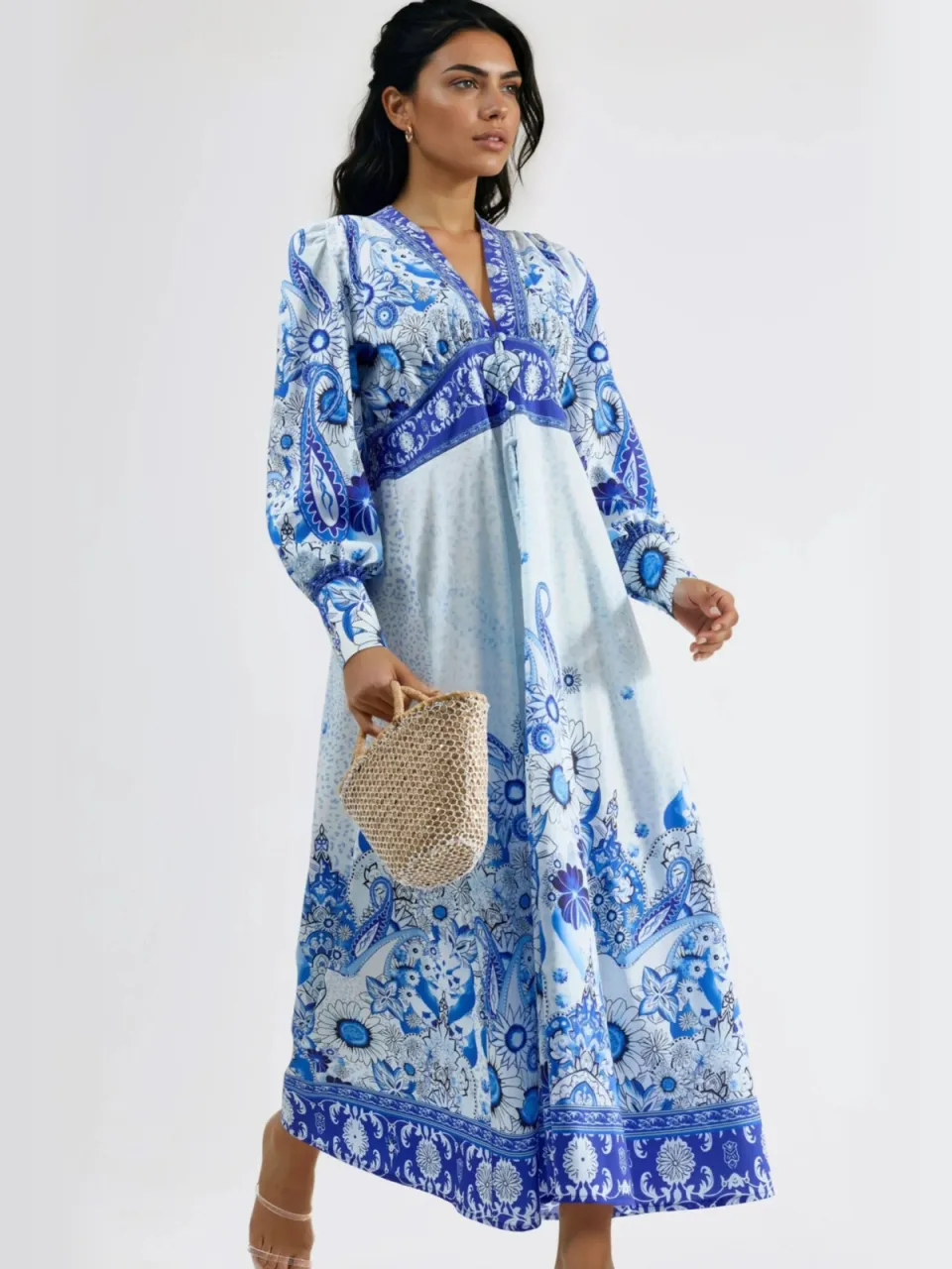 MSN Collection Florale Maxi-jurk met Paneelontwerp blauw, foto 2