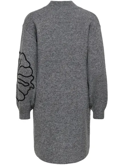 Jacqueline De Yong jella l/s flower dress knt 15370844 medium grey melange, foto 2