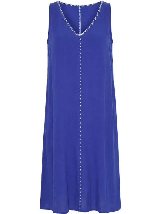 Studio Untold Dames - Maxi-jurk A-lijn afwerkingen mouwloos - Kobaltblauw - Maat 54+