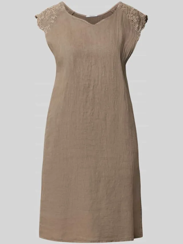 ZABAIONE Mini-jurk van linnenmix met stitchings taupe, foto 2
