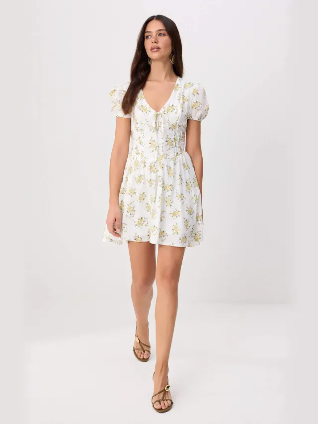 Trendyol TRENDYOLMİLLA Dames Ecru Bloemen Kort / Mini Kort Casual Skater Jurken