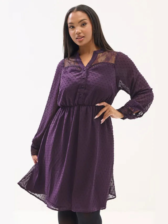 Yours Paarse Kanten Dobby Midijurk-64 Purple